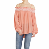 Cotton needlework off the shoulder style blouse with peach_ 